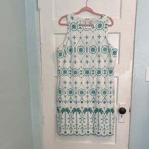 London Times White and Green Patterned Mini Dress